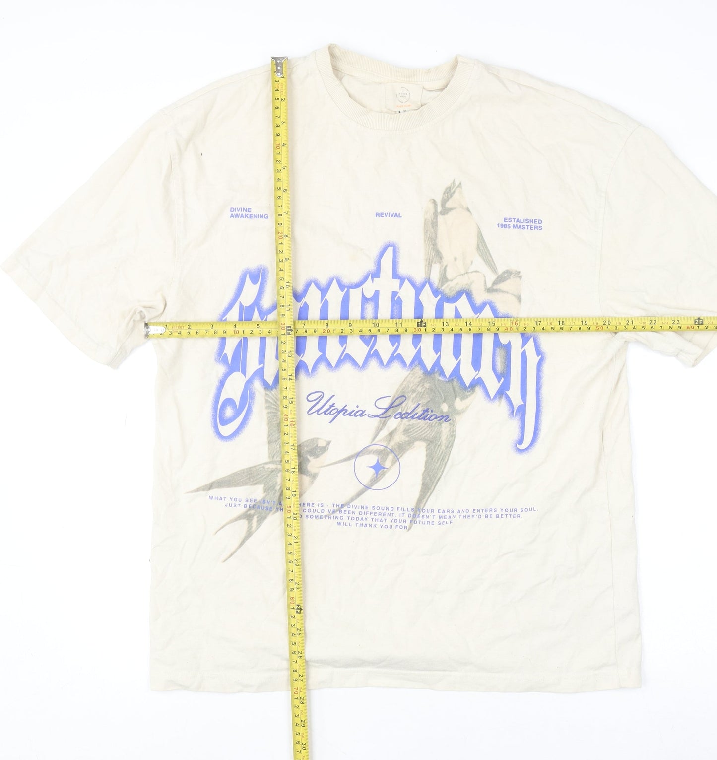 River Island Men's Beige Graphic Print Sanctuary T-Shirt Size S