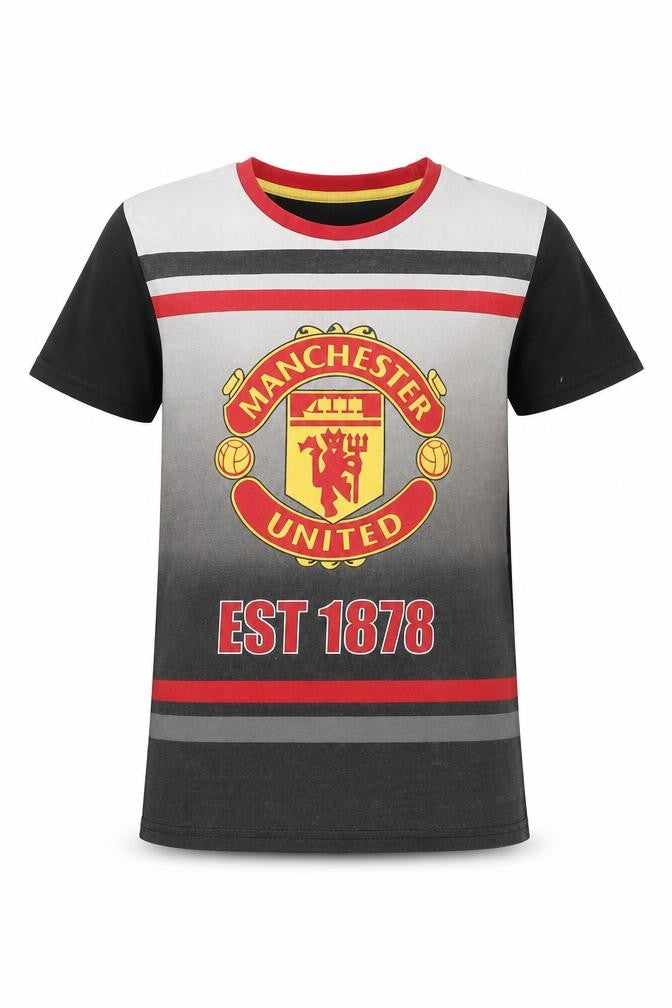 Front view of Manchester United boys’ black t-shirt 10-11 years short sleeve cotton top