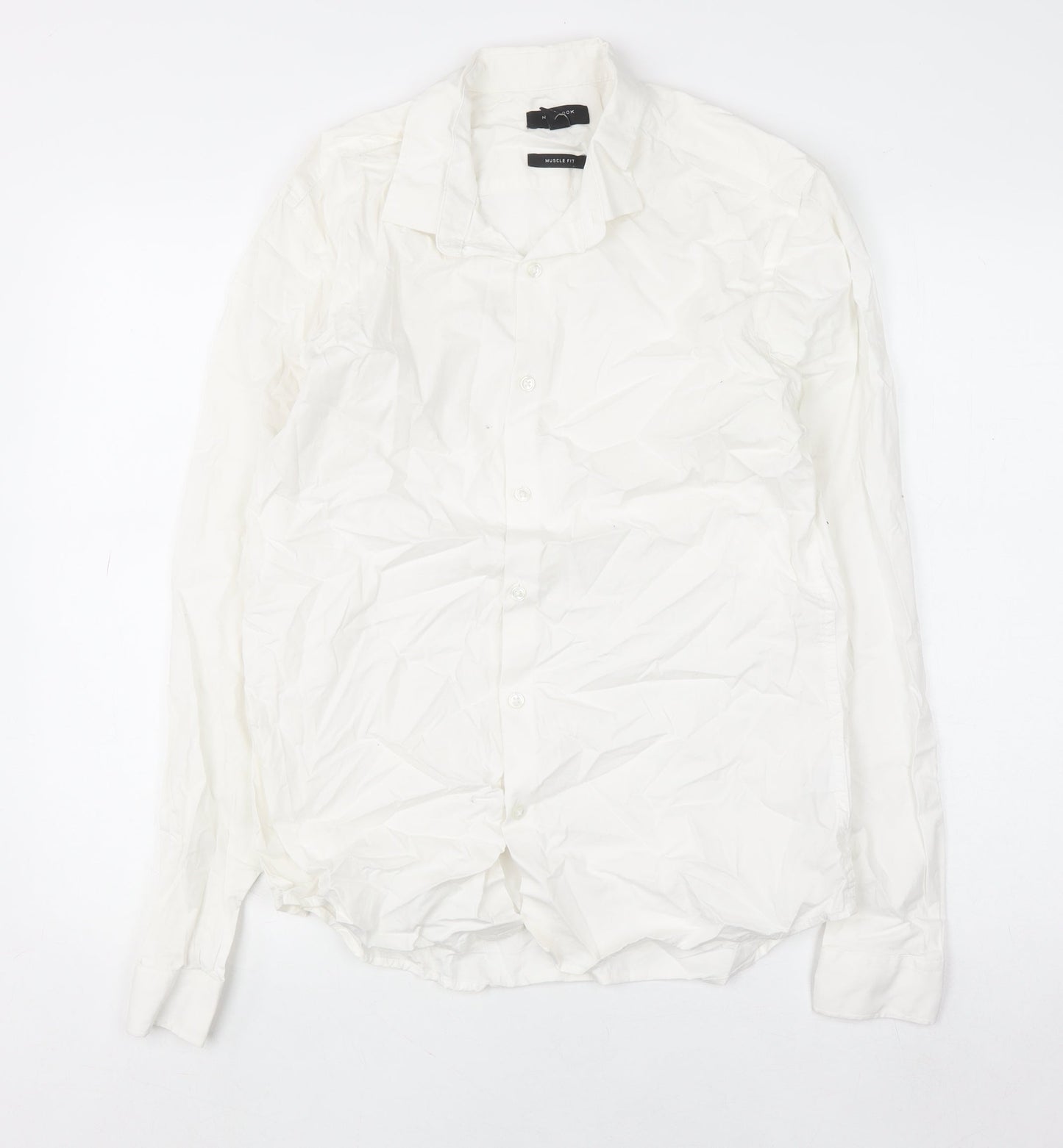 New Look Men's White Long Sleeve Muscle Fit Button-Up Shirt L