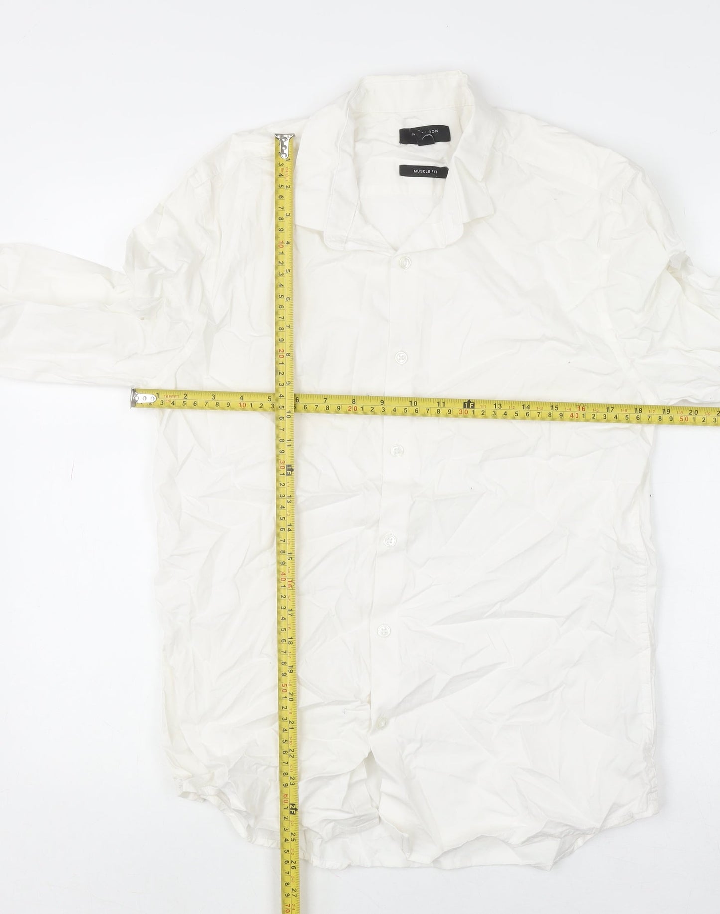 New Look Men's White Long Sleeve Muscle Fit Button-Up Shirt L