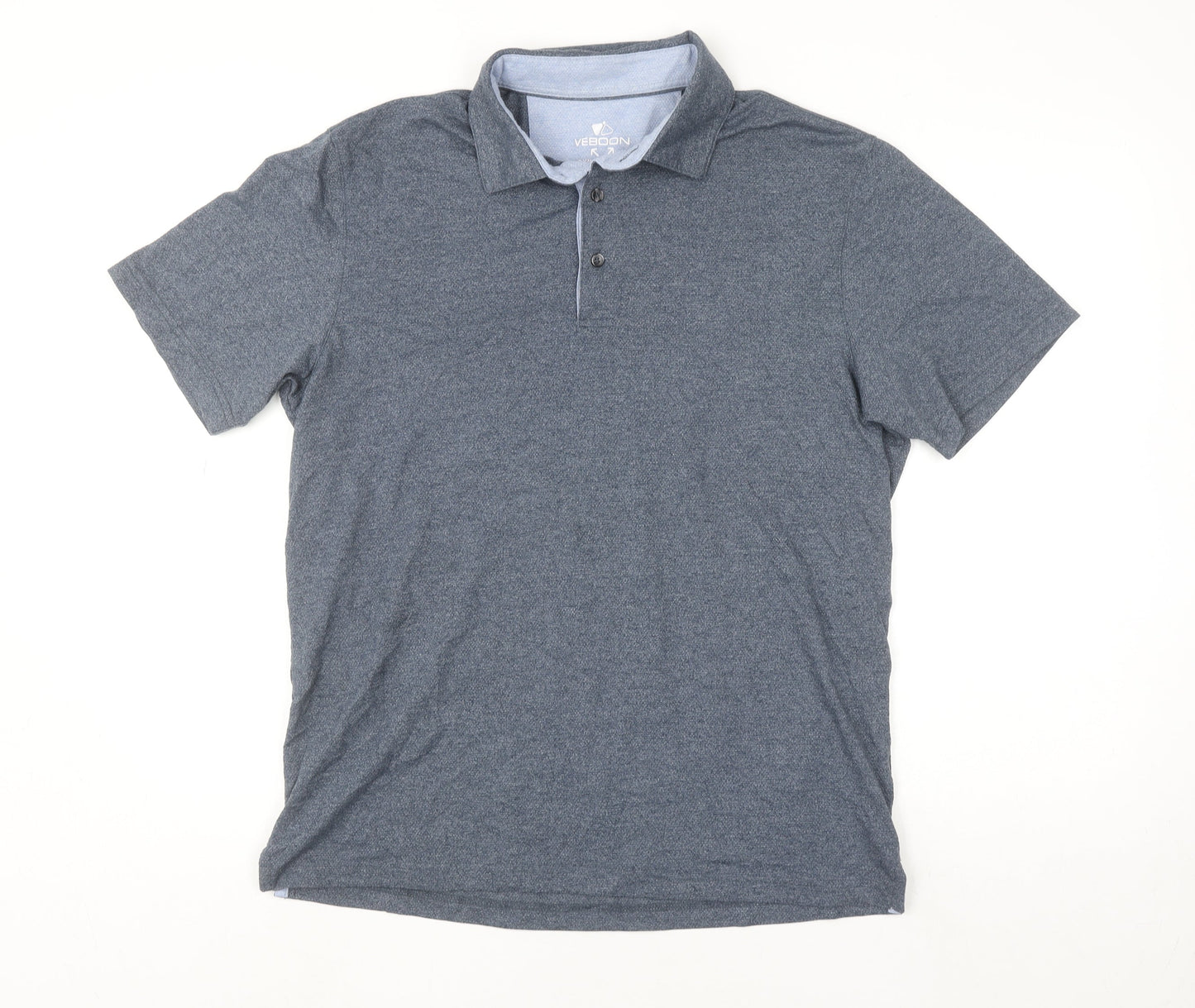 Veboon Men Blue Regular Fit Short Sleeve Polo Shirt M