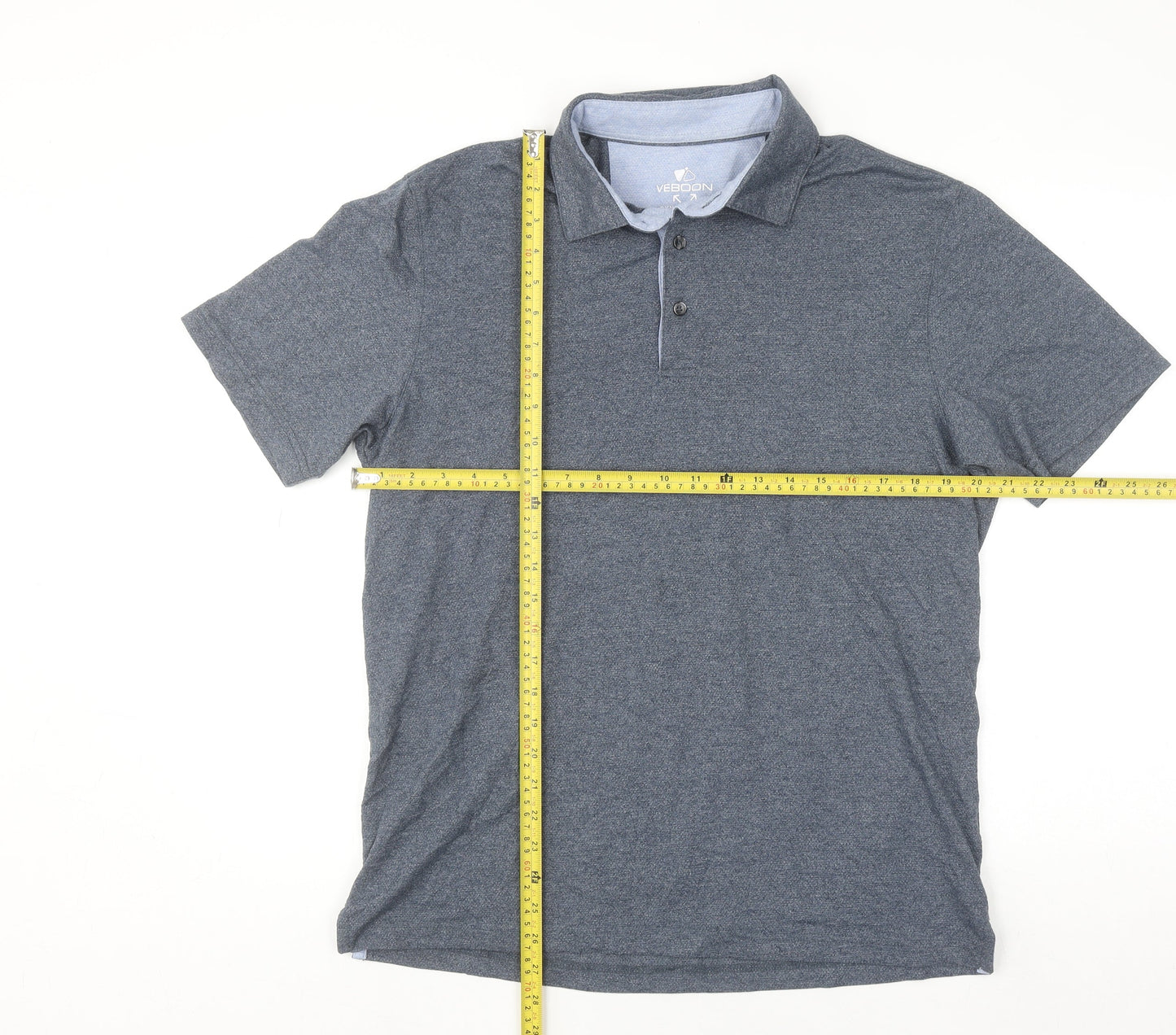 Veboon Men Blue Regular Fit Short Sleeve Polo Shirt M