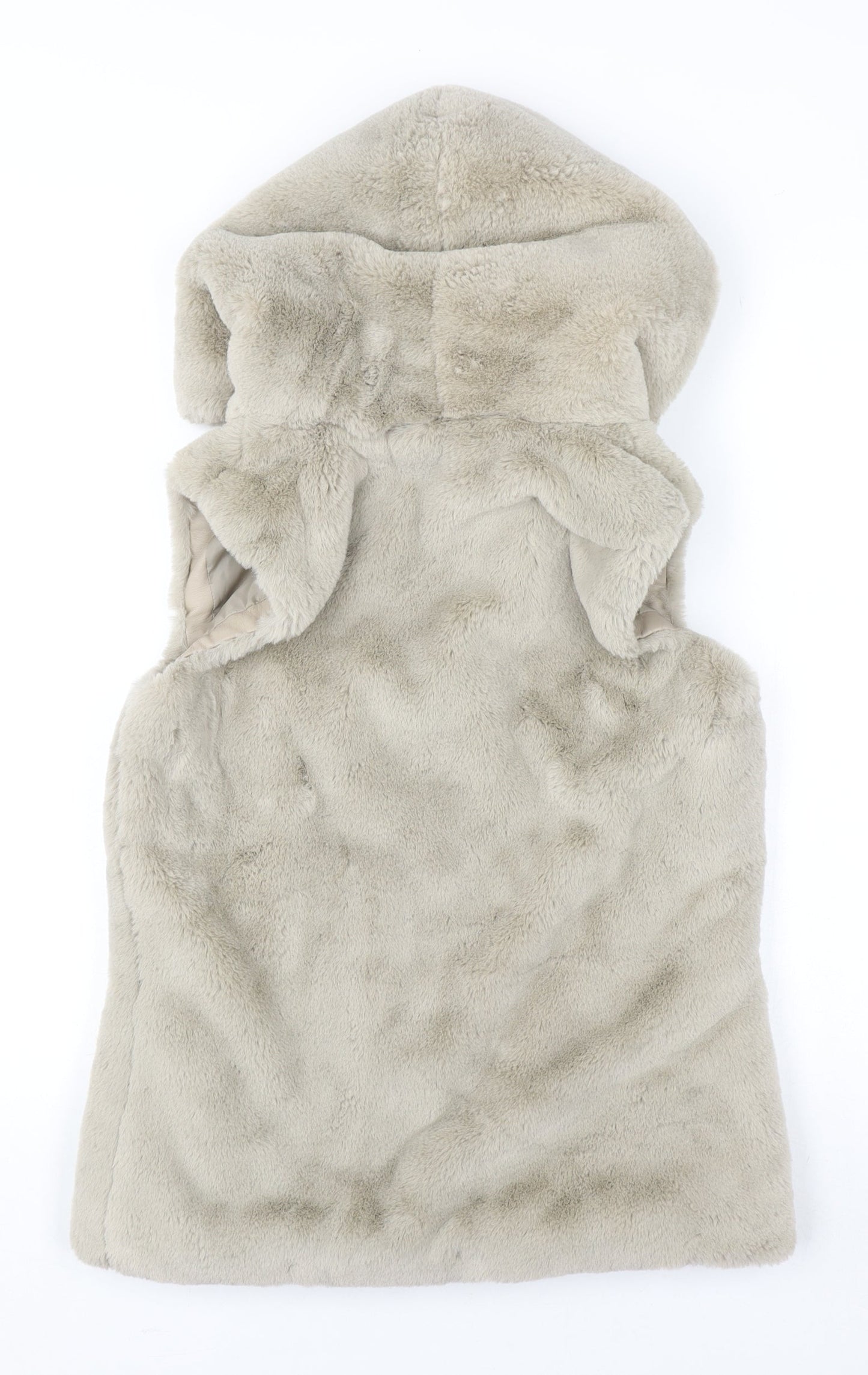 ONLY Womens Beige Faux Fur Hooded Waistcoat XS