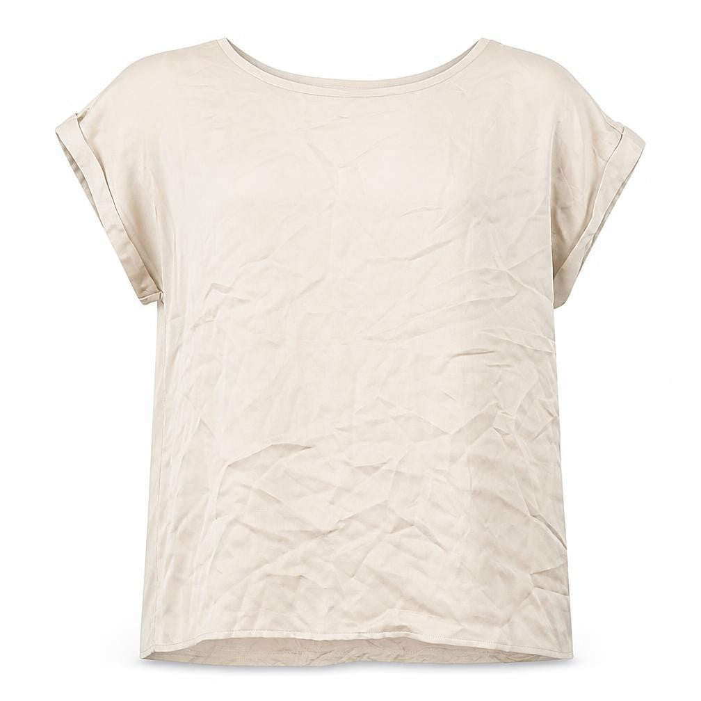 Vila Women Beige Short Sleeve Basic Top Size 12 Polyester Blend