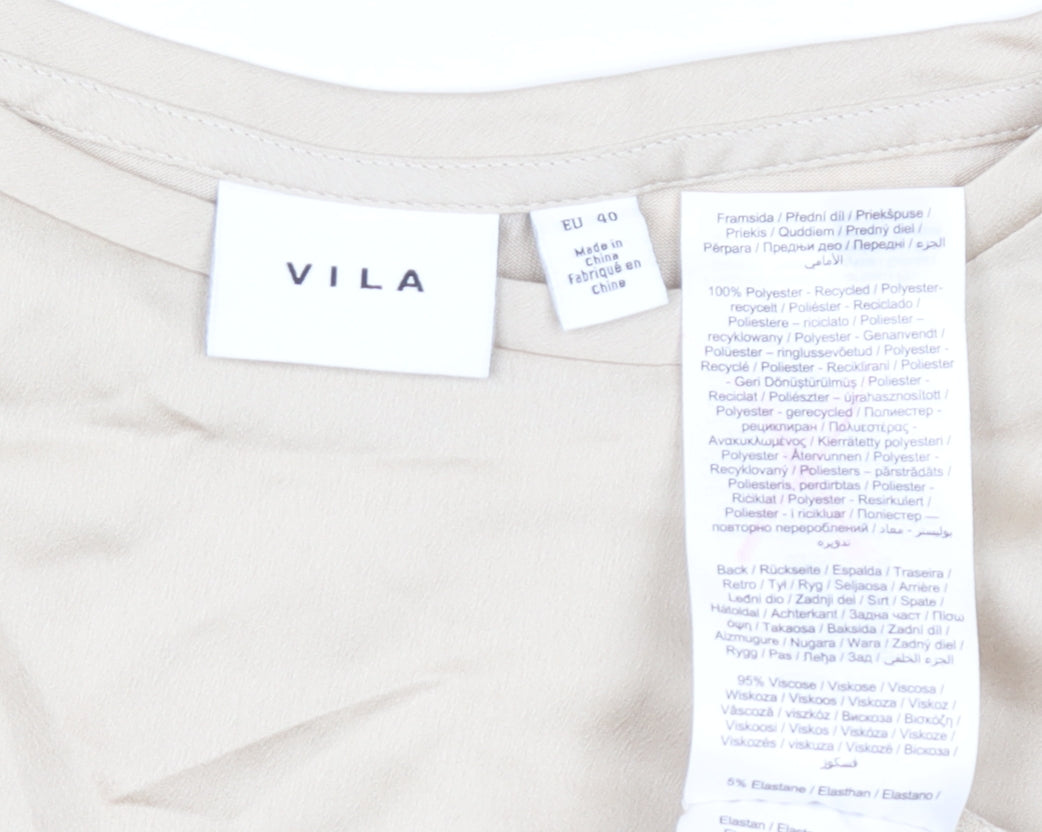 Vila Women Beige Short Sleeve Basic Top Size 12 Polyester Blend