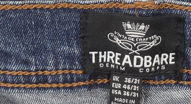 Threadbare Men's Blue Straight Denim Jeans 36W 31L Regular Fit
