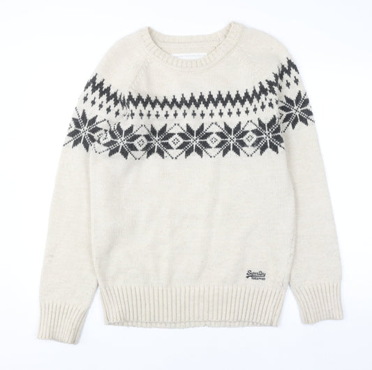 Superdry Men's Ivory Fair Isle Nordic Pullover Jumper L