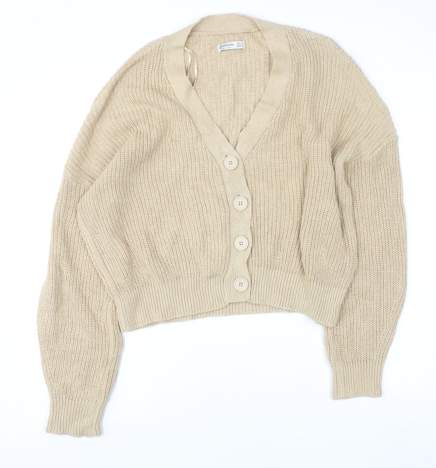 Stradivarius Women’s Beige Chunky Knit Button Cardigan Size 8