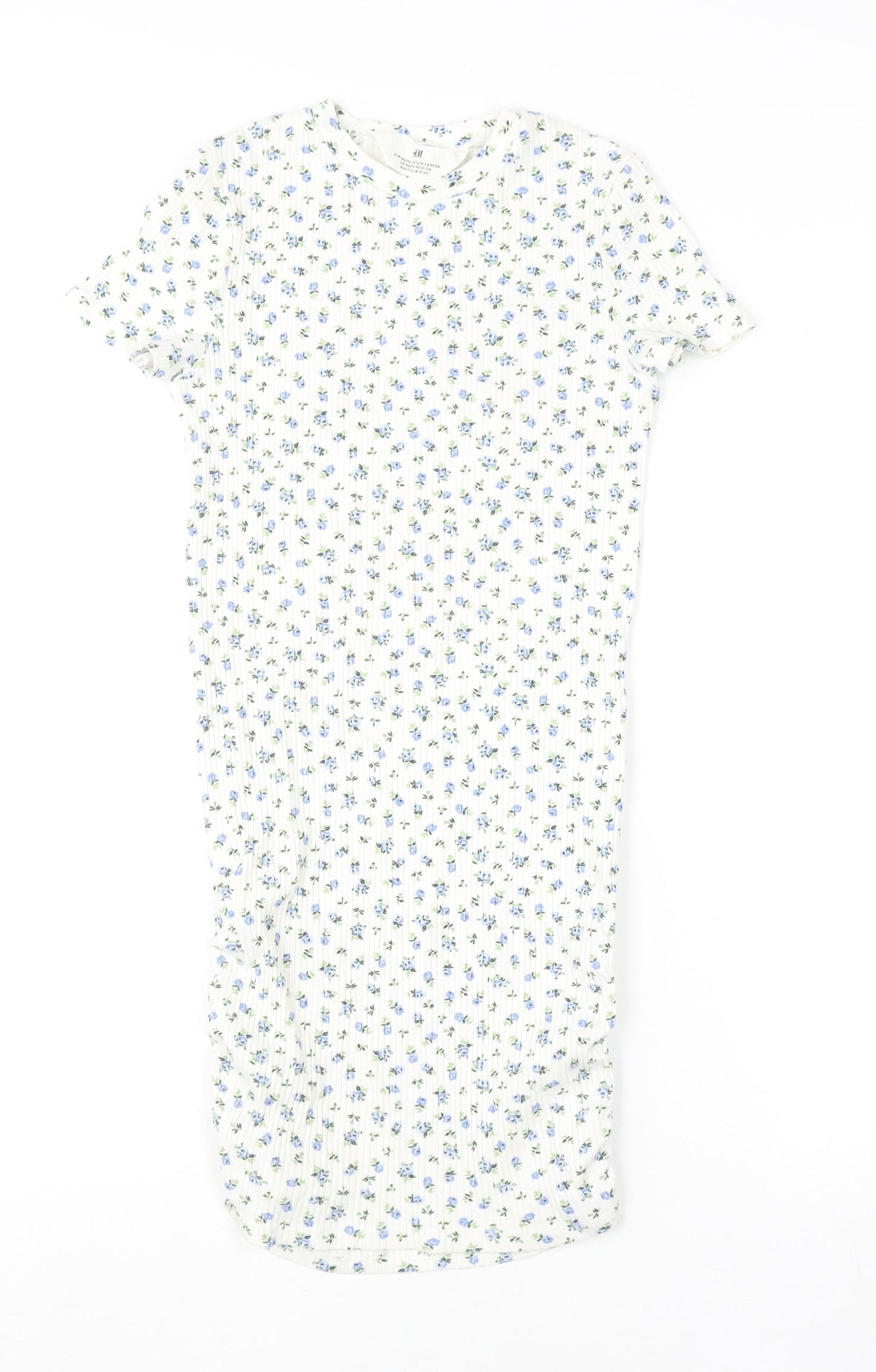 H&M Teens White Floral Bodycon Midi Dress Size 12-14