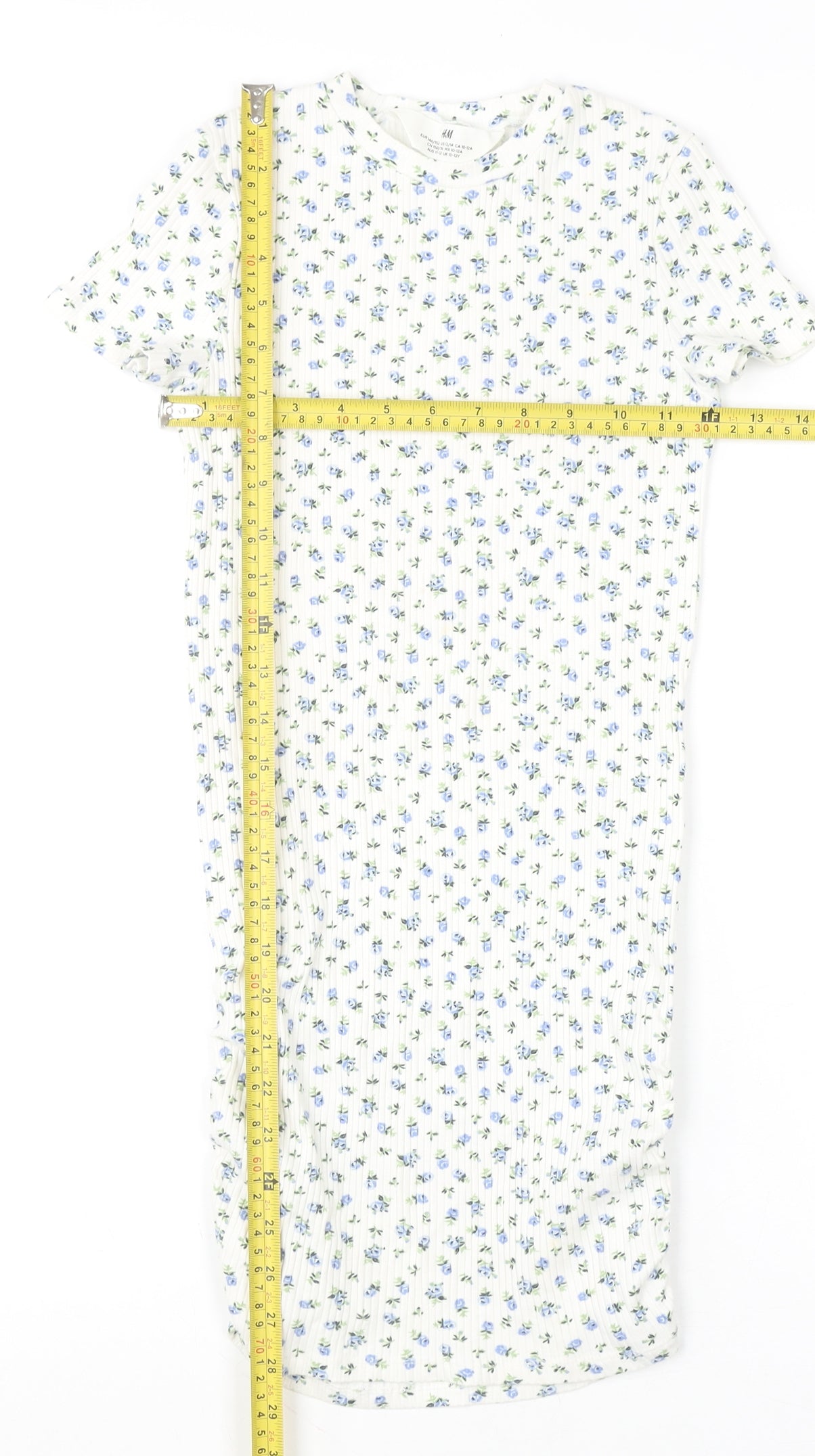 H&M Teens White Floral Bodycon Midi Dress Size 12-14