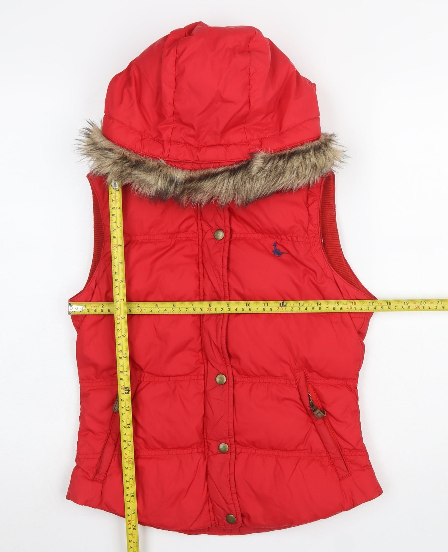 Jack Wills Women’s Red Puffer Waistcoat UK 8 Hooded Fur Trim