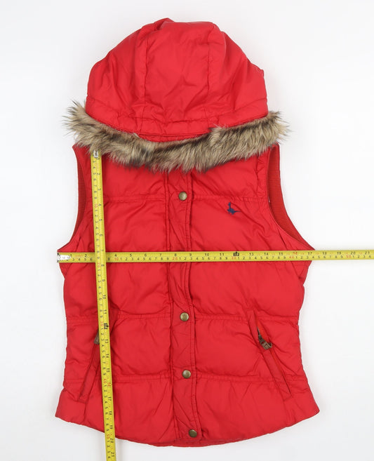 Jack Wills Women’s Red Puffer Waistcoat UK 8 Hooded Fur Trim