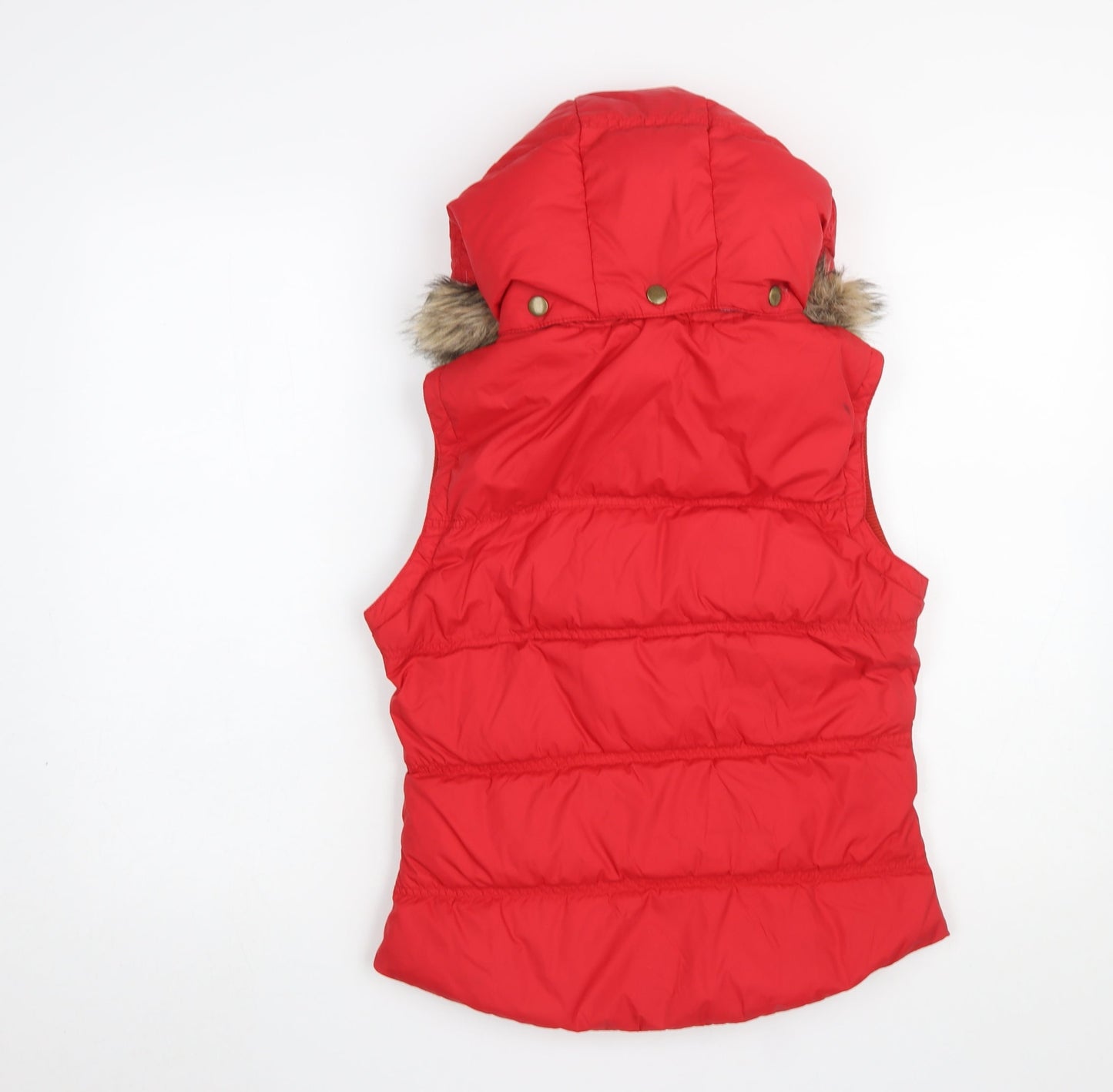 Jack Wills Women’s Red Puffer Waistcoat UK 8 Hooded Fur Trim
