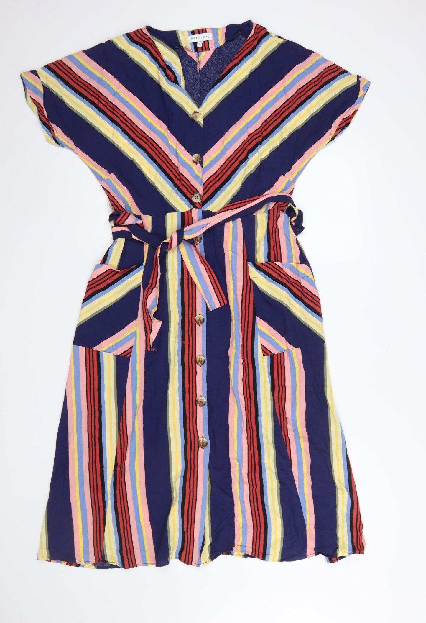Warehouse Women’s Multicoloured Striped Shirt Dress Size 12