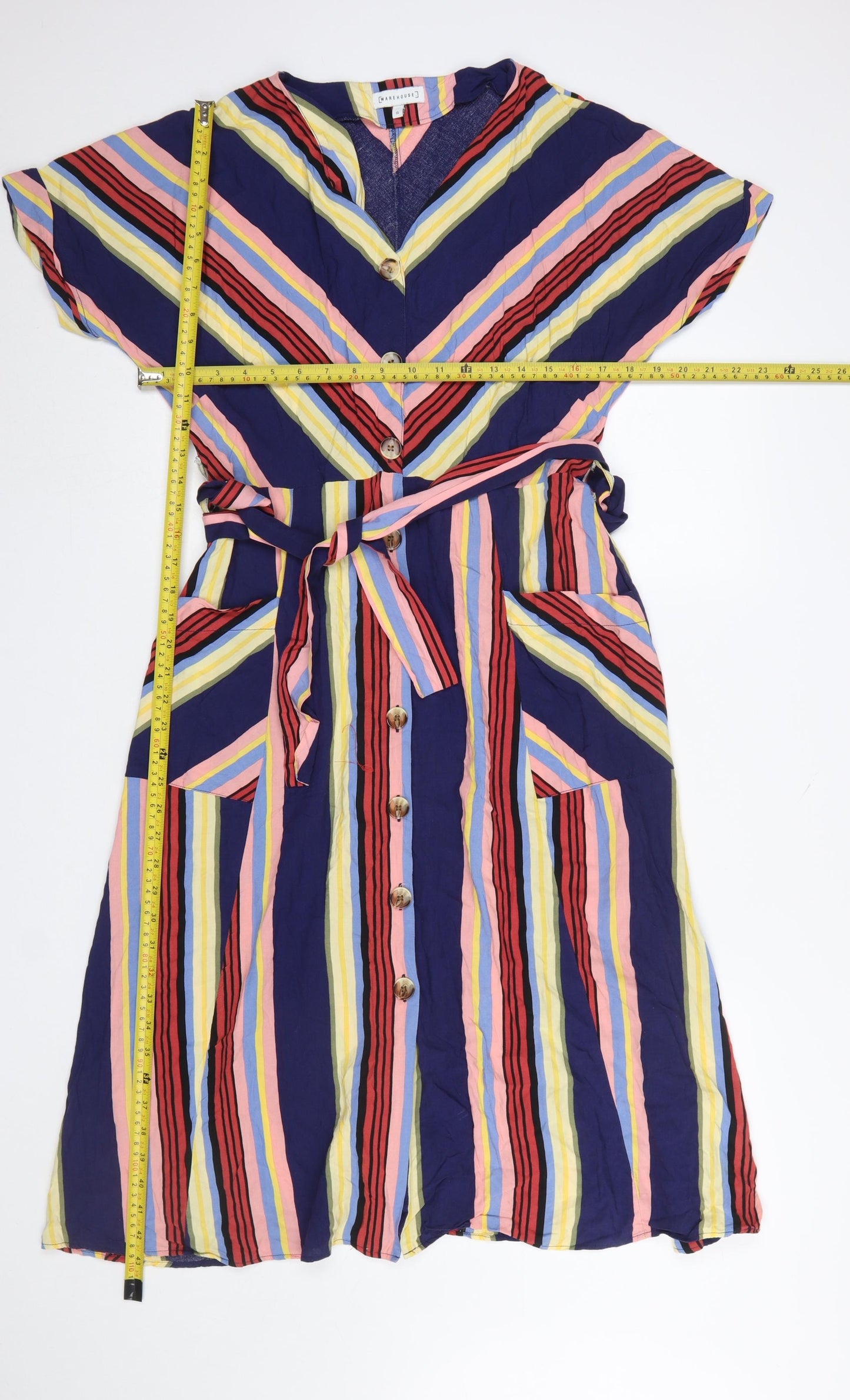 Warehouse Women’s Multicoloured Striped Shirt Dress Size 12