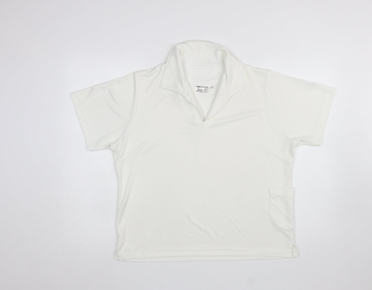Thomas Taylor Women White Polo Shirt L Short Sleeve Polyester Sports Top