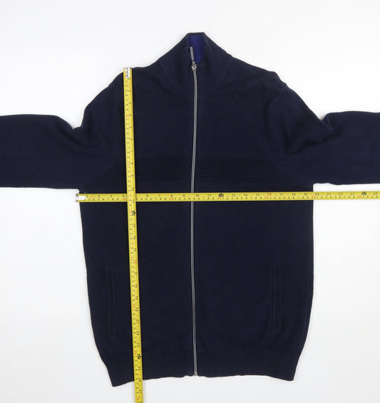 Marks and Spencer Men's Blue Full Zip Cotton Jumper M