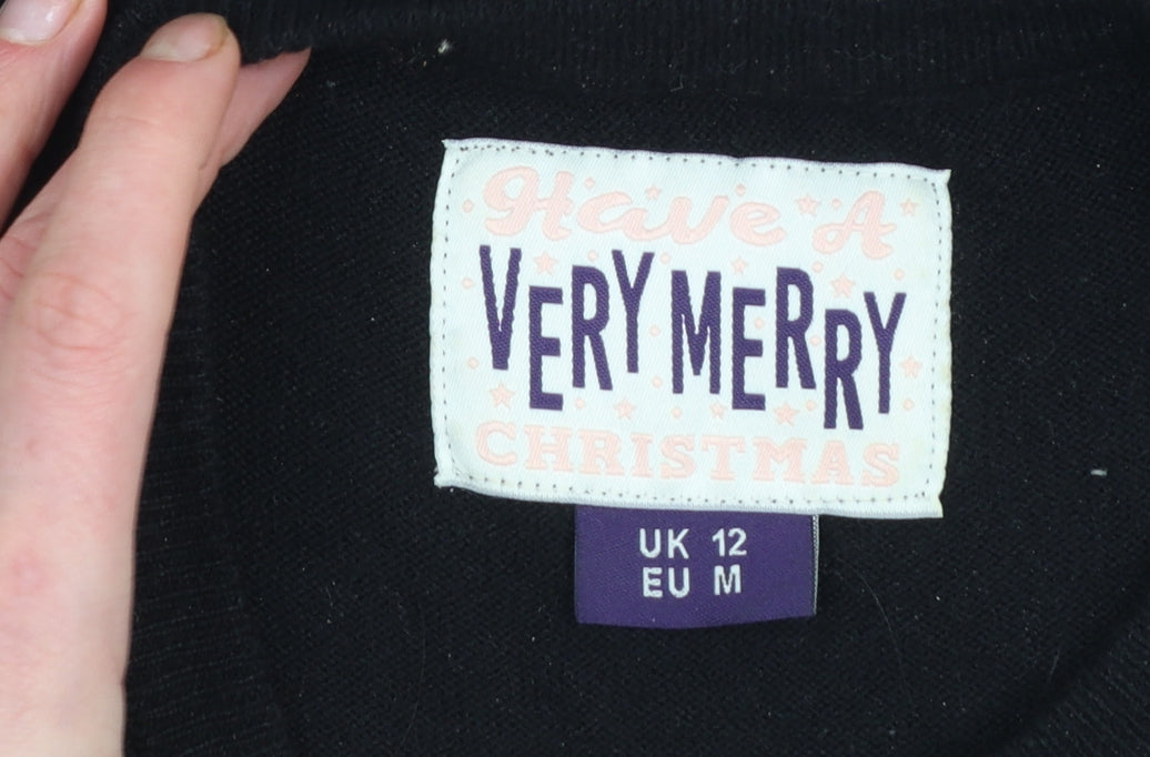 Very Merry Women’s Black Christmas Reindeer Jumper Size 12