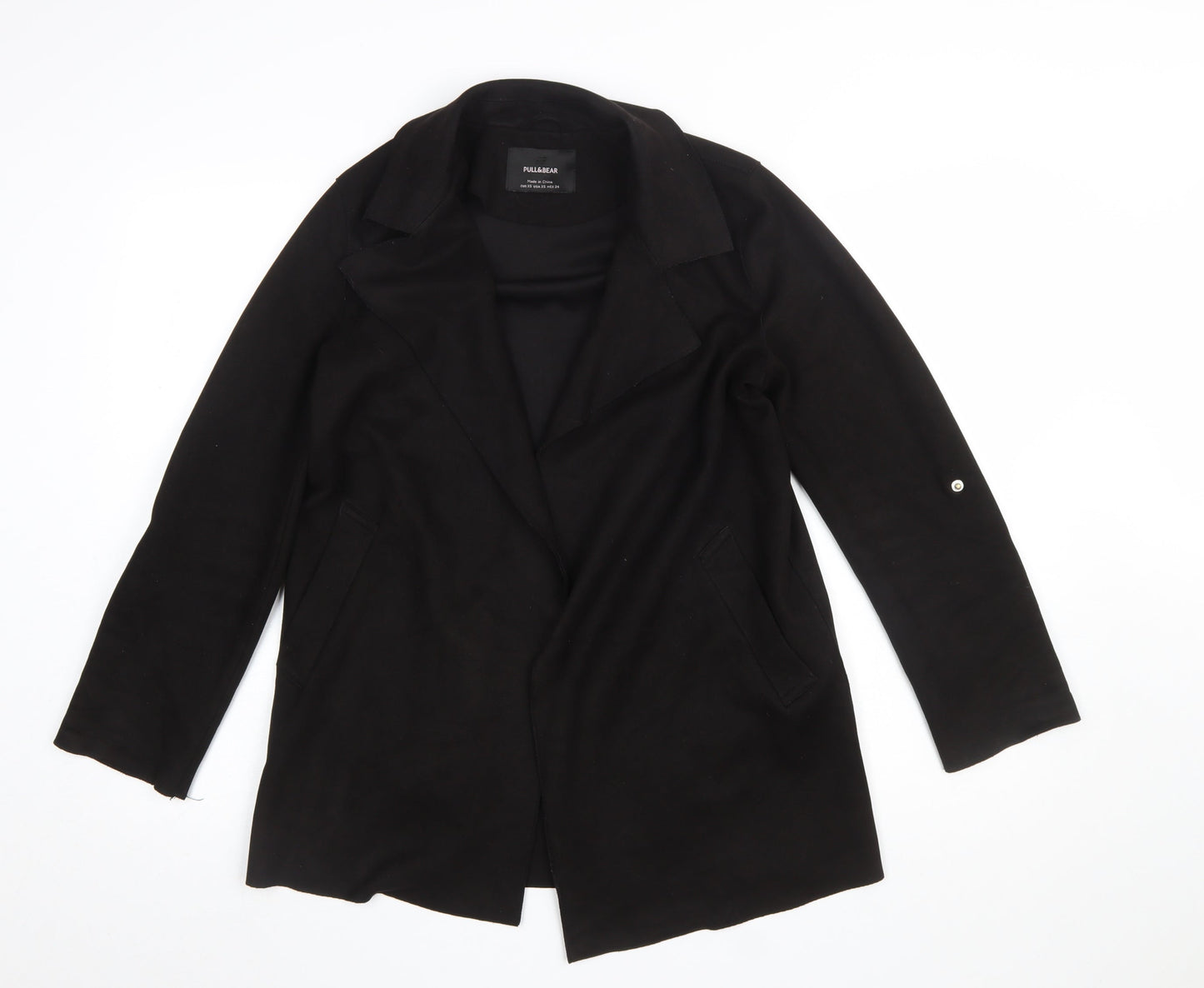 Pull&Bear Womens Black XS Mid-Length Overcoat Classic Style