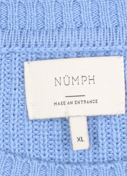 Nümph Women's Blue Striped Crew Neck Chunky Knit Jumper XL