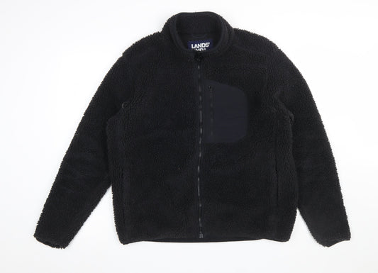Lands' End Men's Black Fleece Full Zip Jacket Size L Regular