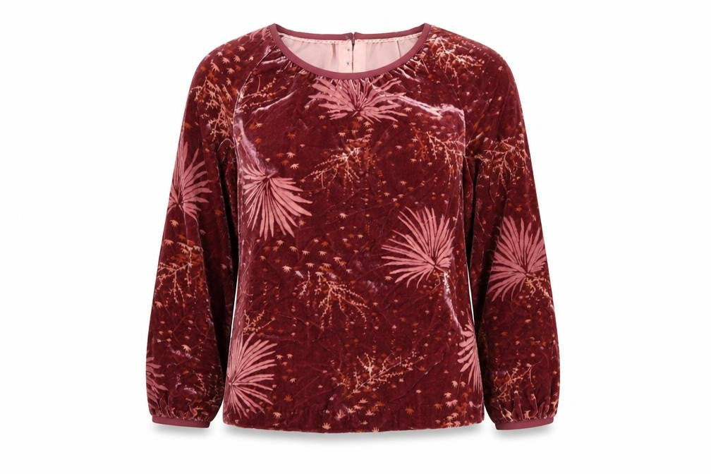 White Stuff Women Red Floral Velvet Tunic Blouse UK 12 Long Sleeve