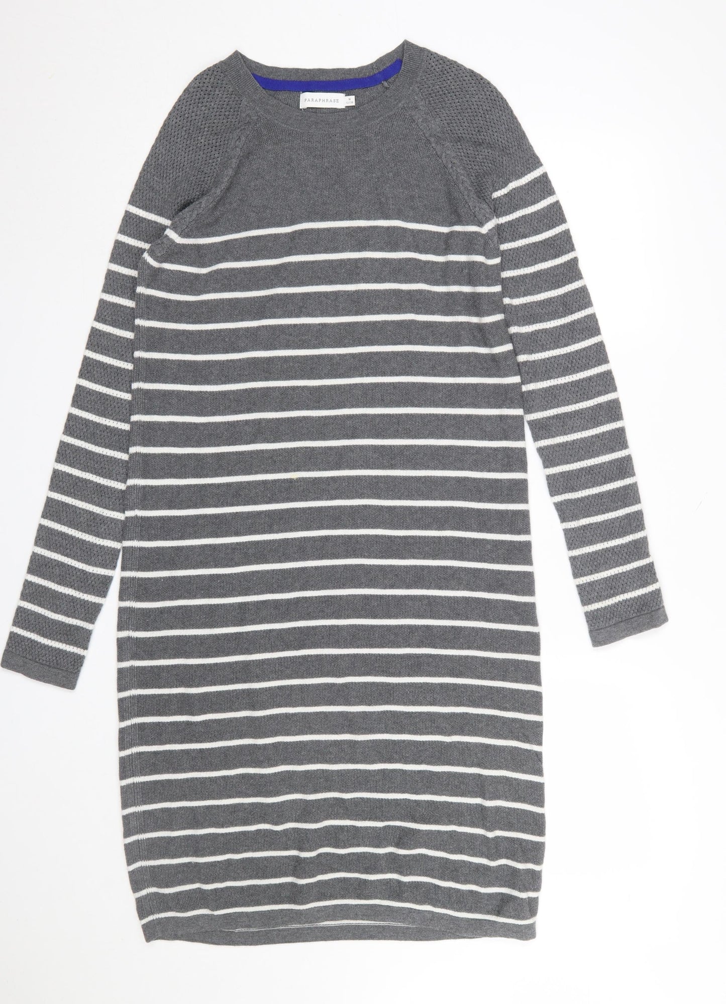 Paraphrase Women Grey Striped Jumper Dress Size 12 Knit Long Sleeve