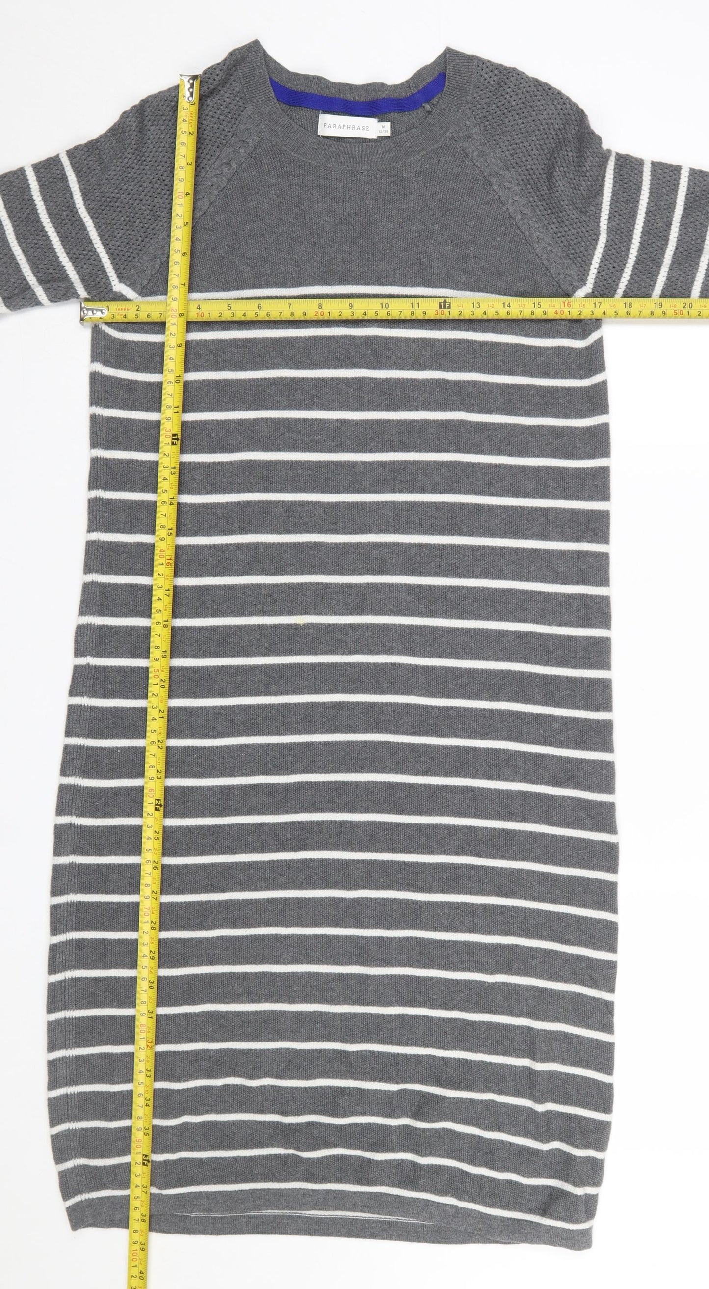 Paraphrase Women Grey Striped Jumper Dress Size 12 Knit Long Sleeve