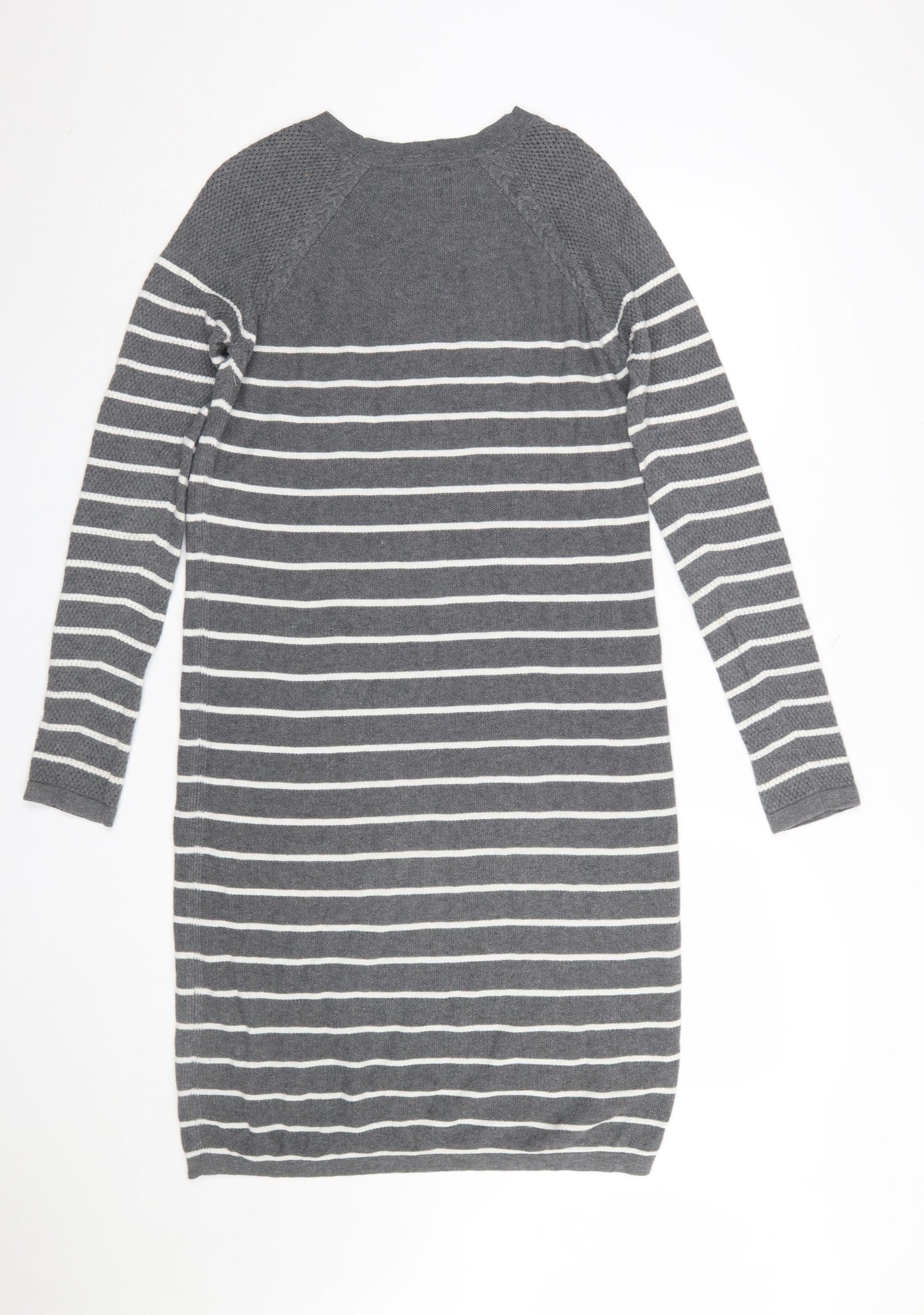 Paraphrase Women Grey Striped Jumper Dress Size 12 Knit Long Sleeve