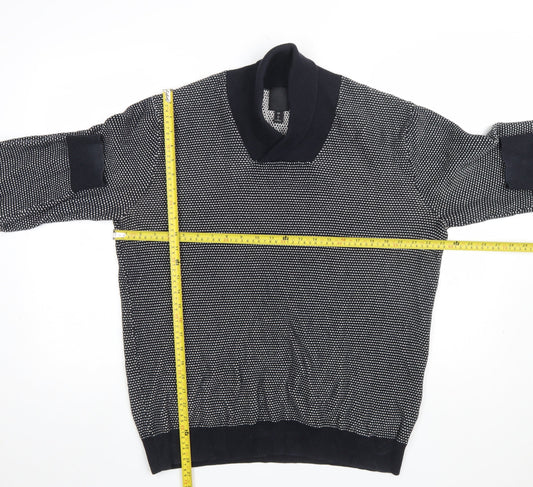 H&M Men Blue Geometric Knit Cotton V-Neck Jumper Size L