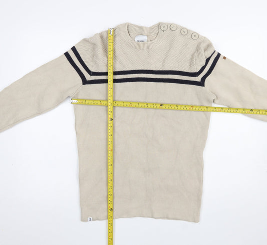Tribord Men Beige Striped Cotton Crew Neck Pullover Jumper L