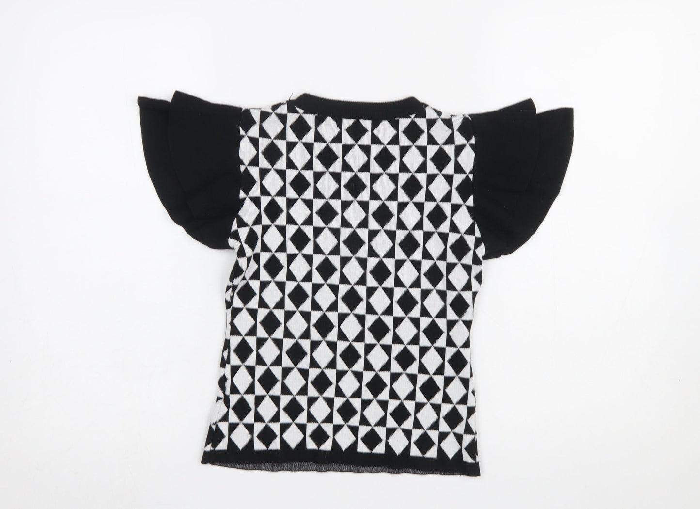 LUC-CE Girls Black & White Geometric Short Sleeve Pullover Jumper M/L