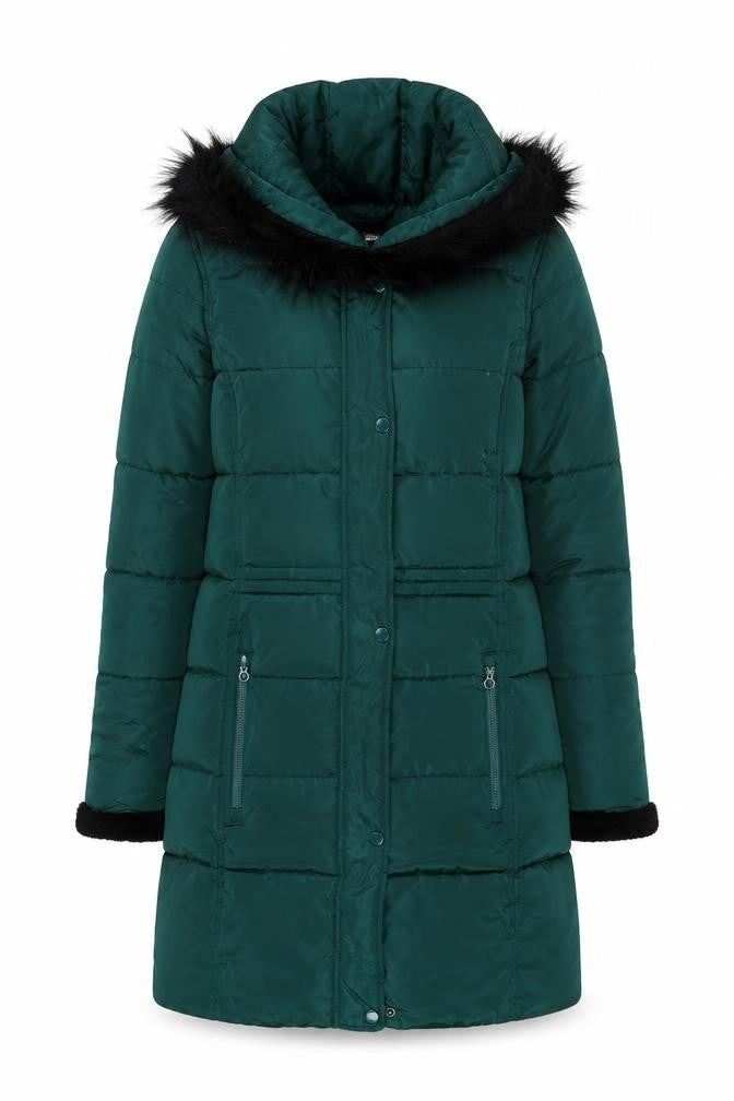 Regatta Women’s Green Long Puffer Coat Hooded Fur Trim Size 8