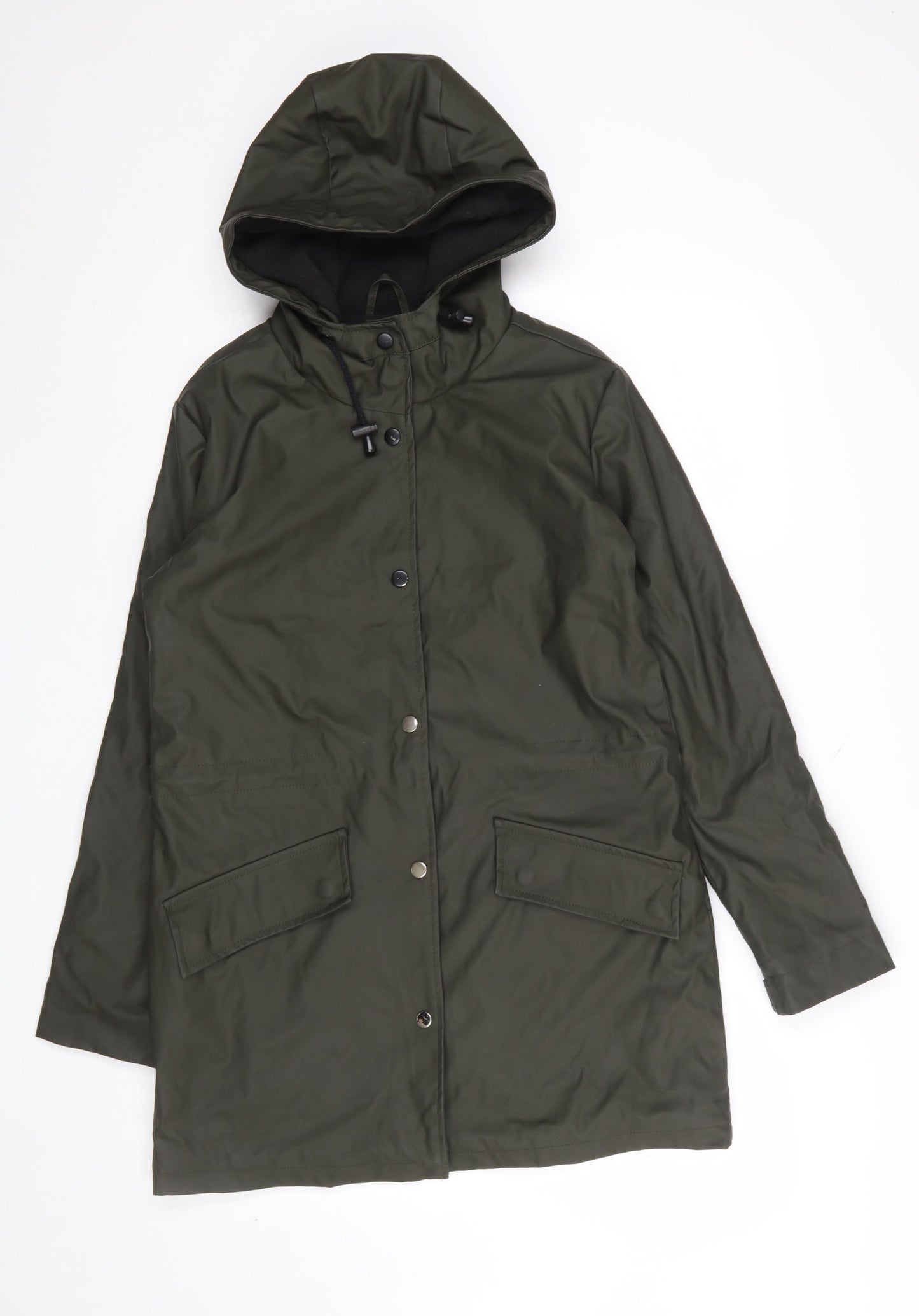 Brave Soul Women's Green XS 8 Hooded Waterproof Mid-Length Rain Coat