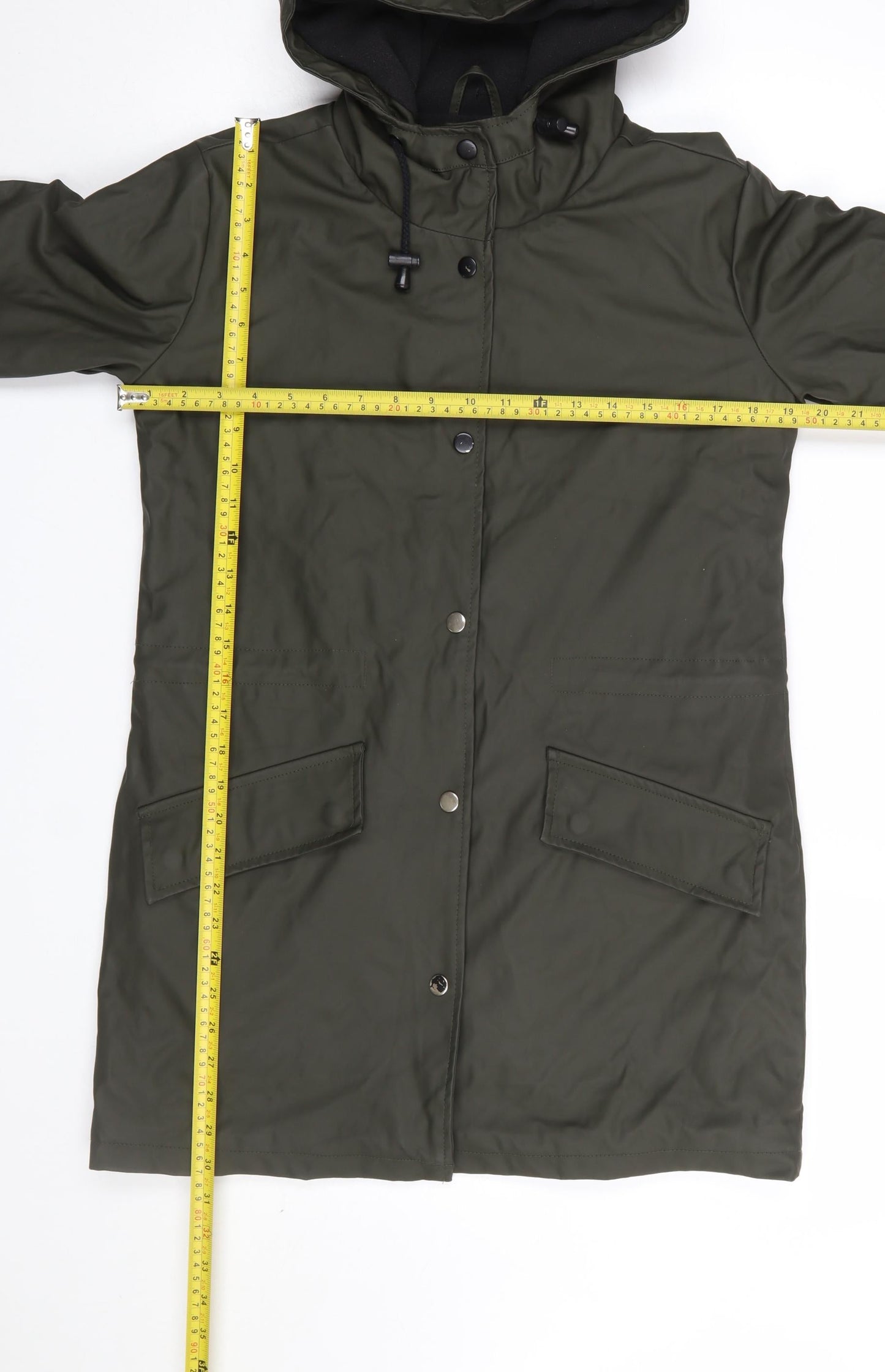 Brave Soul Women's Green XS 8 Hooded Waterproof Mid-Length Rain Coat