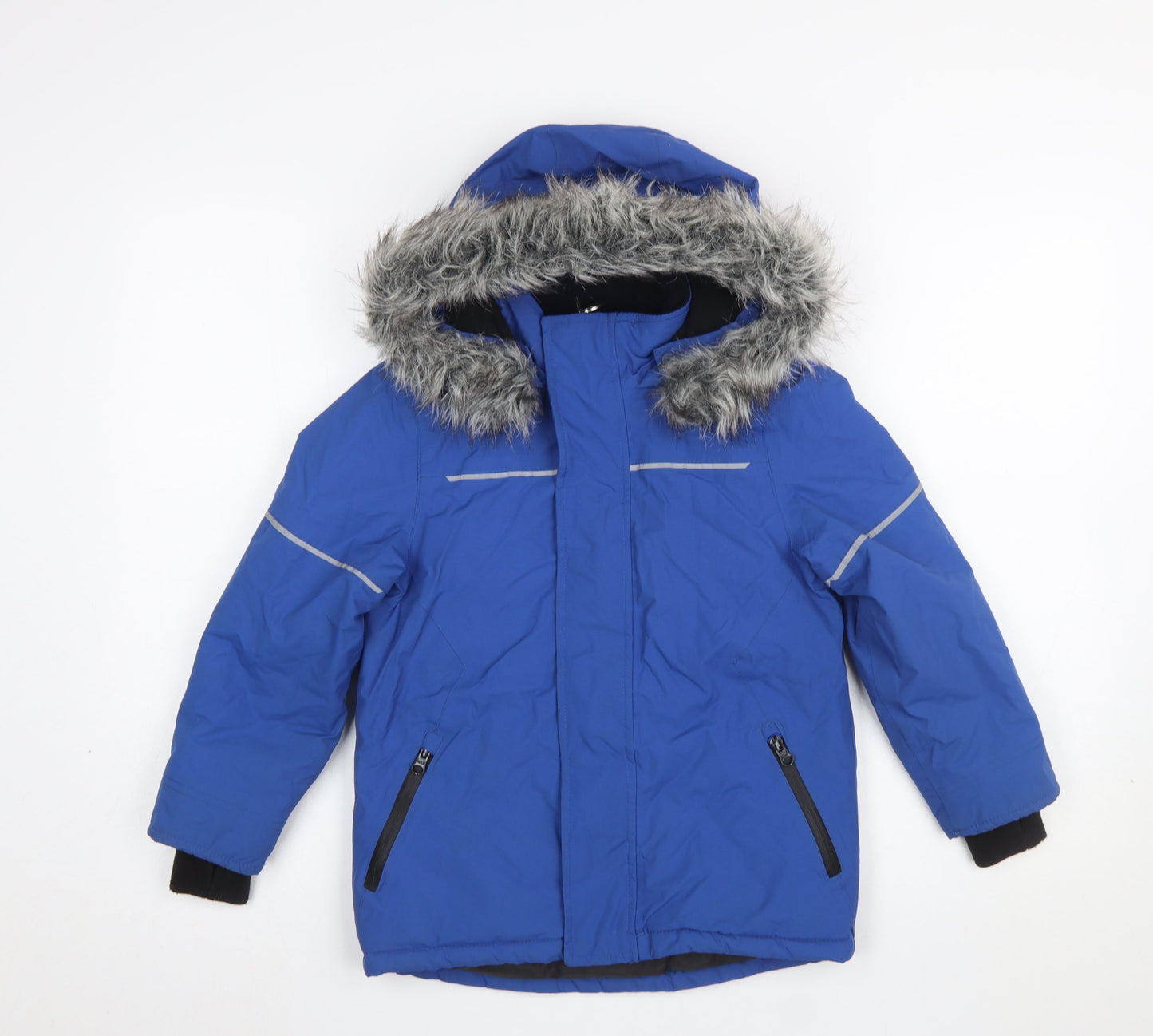 Urban Boys Blue Hooded Puffer Jacket 6 Years Faux Fur Trim Winter Coat