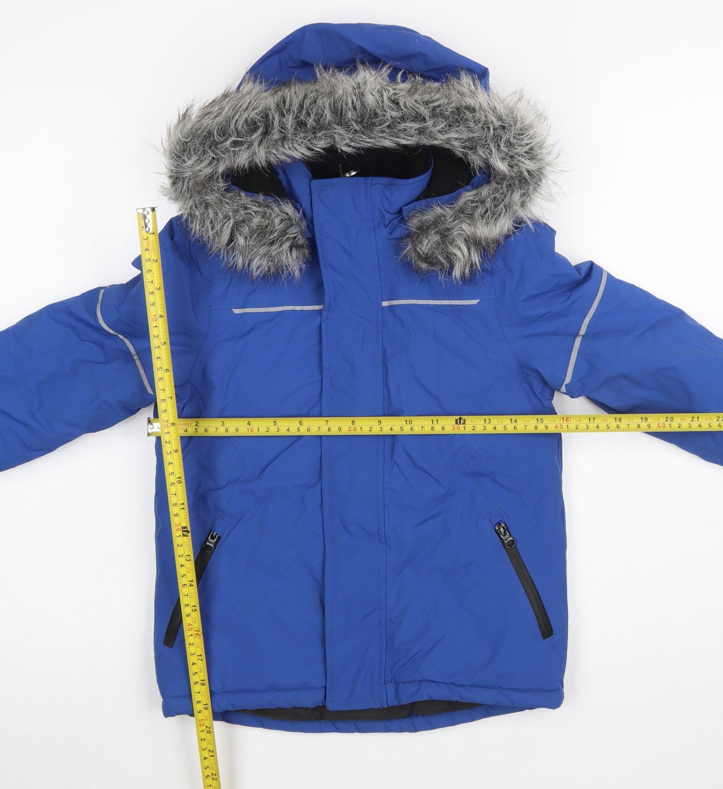Urban Boys Blue Hooded Puffer Jacket 6 Years Faux Fur Trim Winter Coat