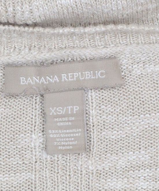 Banana Republic Women Beige XS Linen Blend Long Sleeve Pullover Jumper