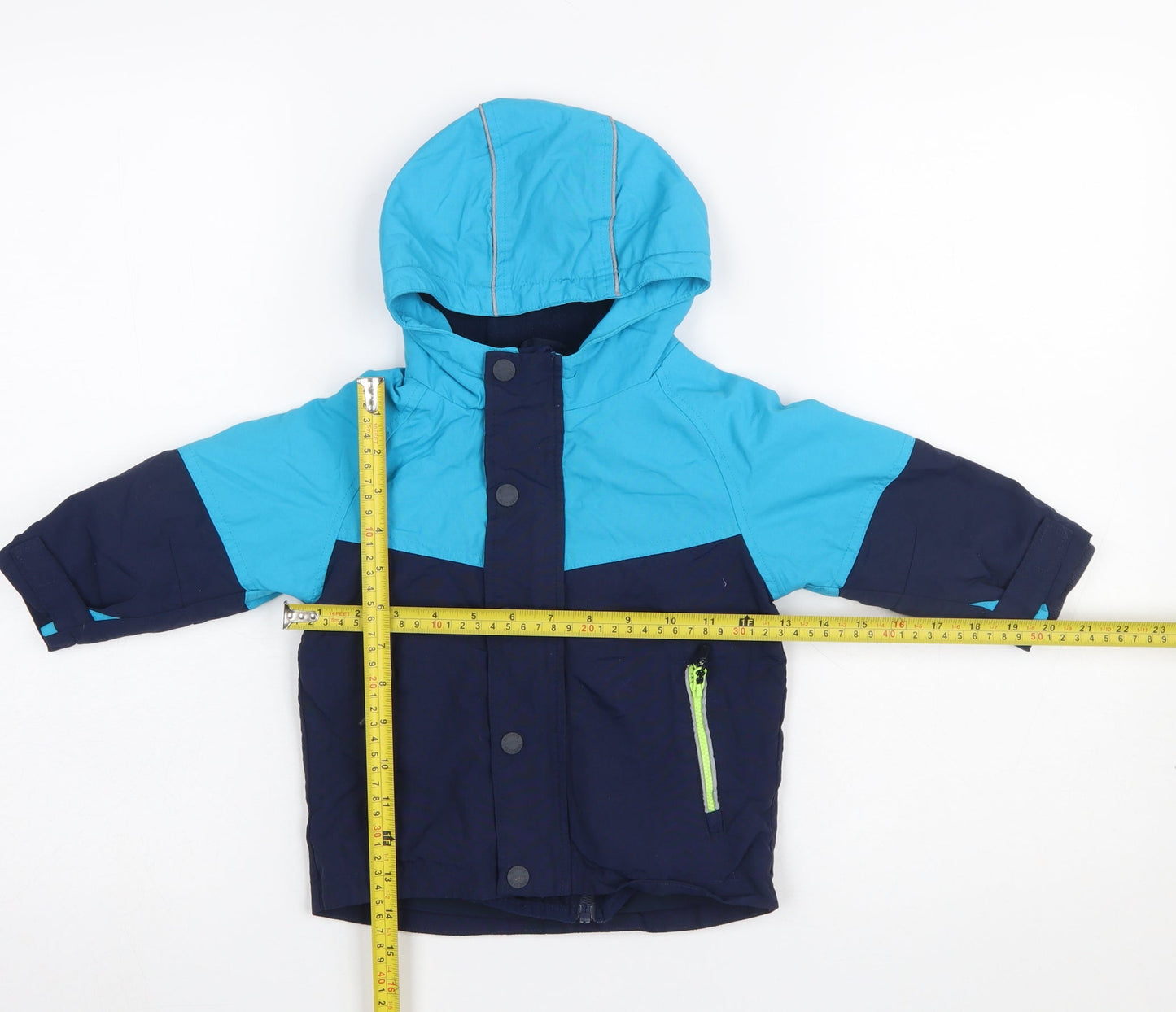 Next Unisex Baby Blue Colourblock Puffer Jacket 12-18 Months Hooded Winter Coat