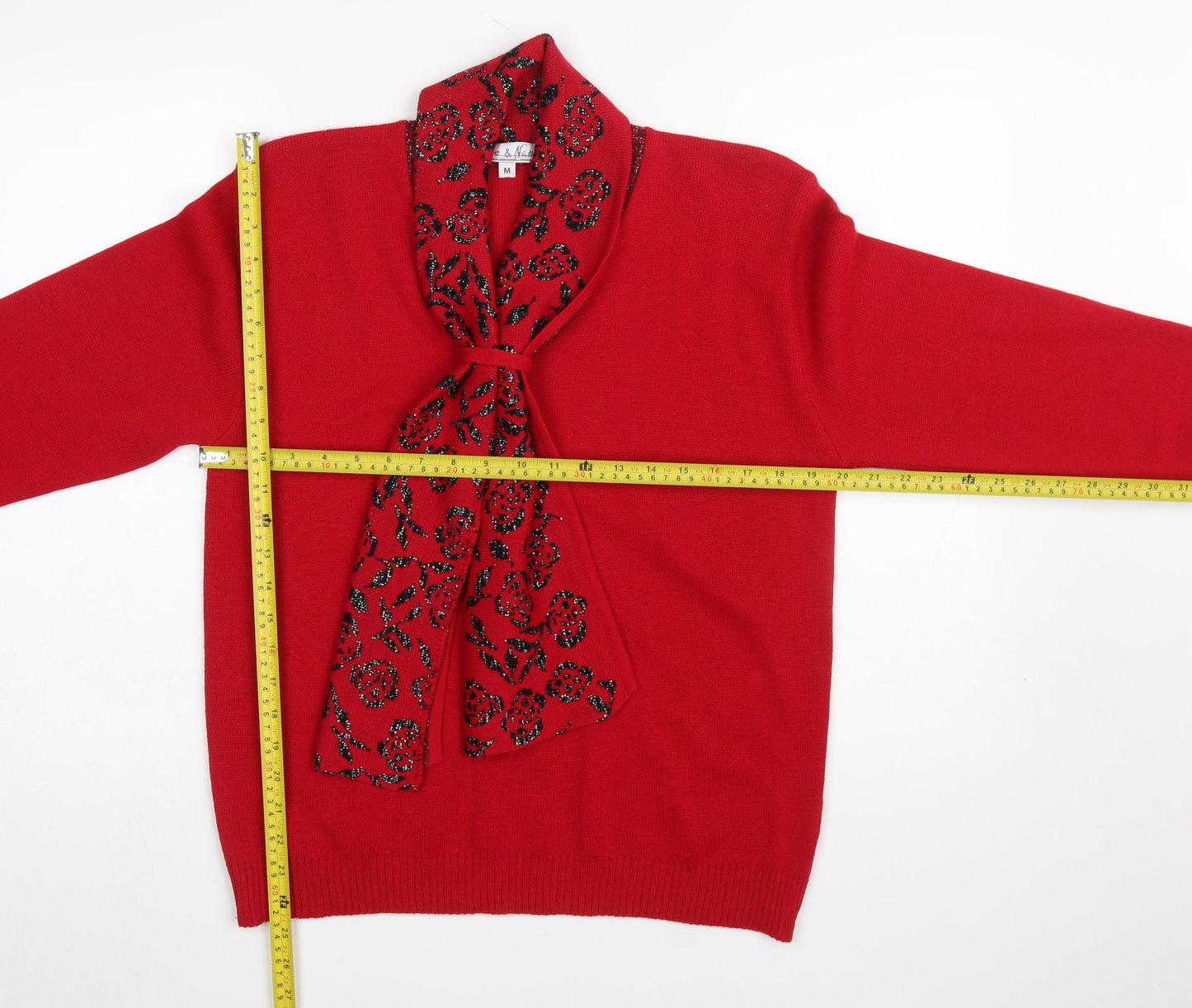 Pure & Natural Women's Red Bow Neck Pullover Jumper M Knit Acrylic