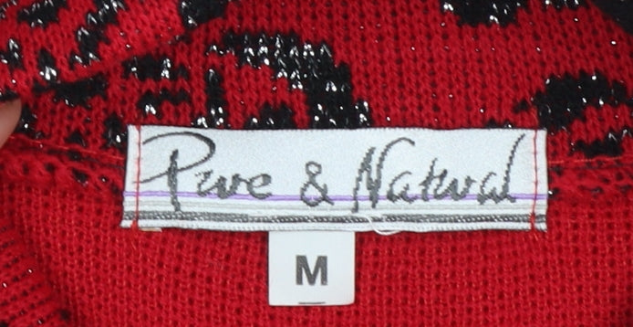 Pure & Natural Women's Red Bow Neck Pullover Jumper M Knit Acrylic