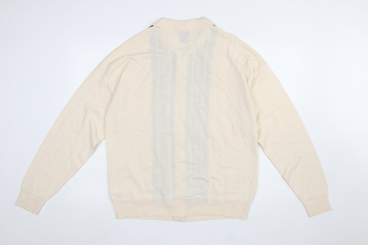 iets frans Men’s Beige Striped Full Zip Collared Jumper Size L