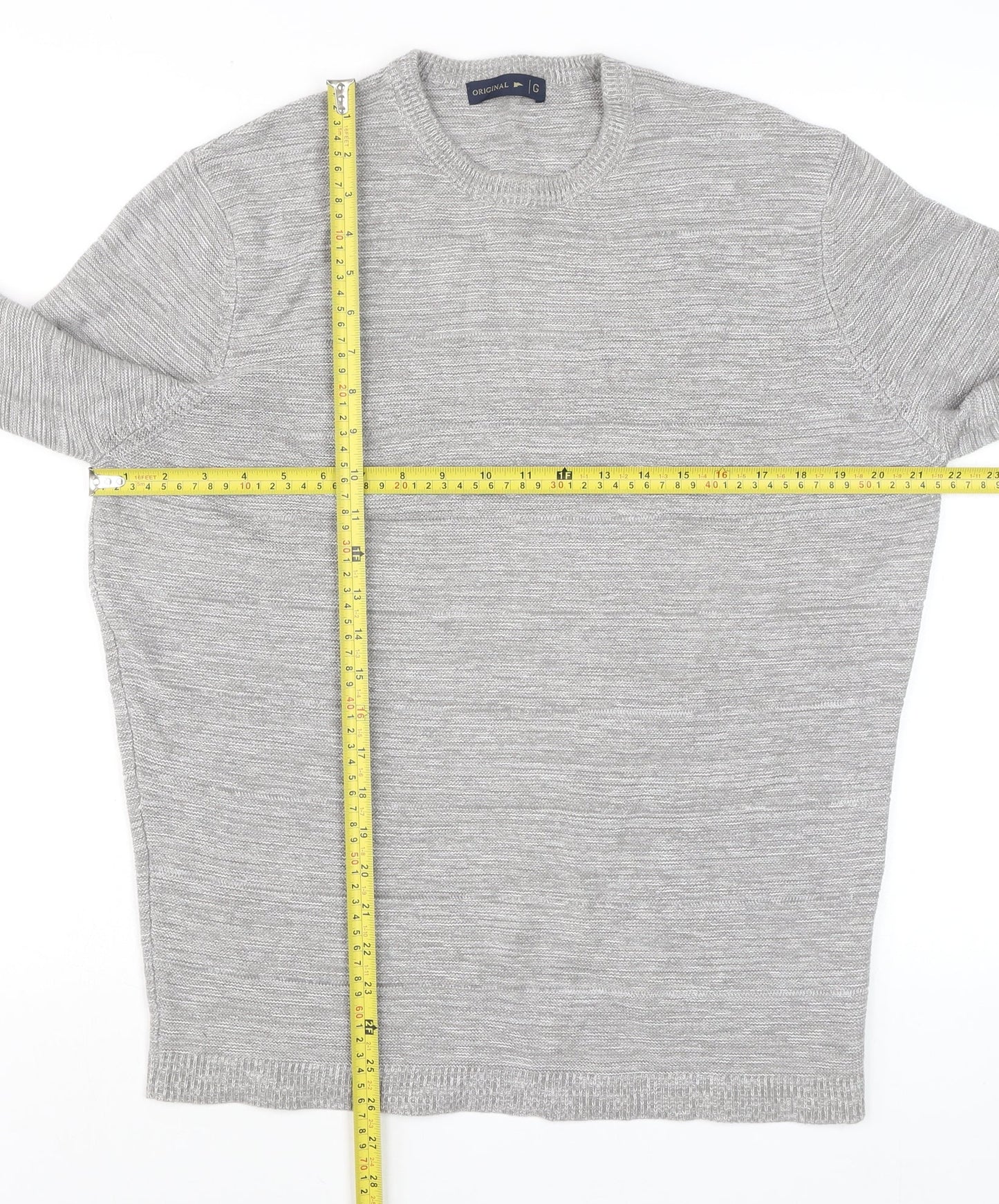 Original Mens Grey Cotton Acrylic Crew Neck Pullover Jumper L