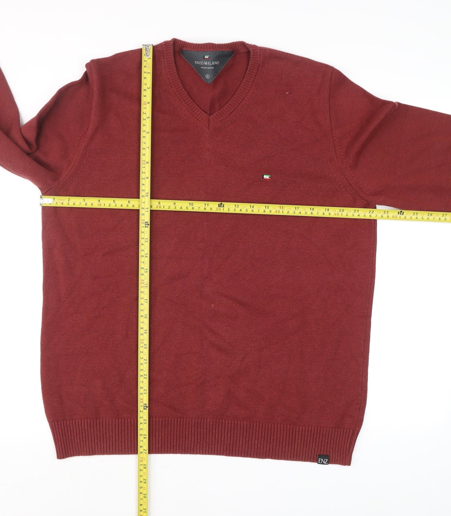 Enzo Milano Men's Red V-Neck Cotton Blend Jumper Size L