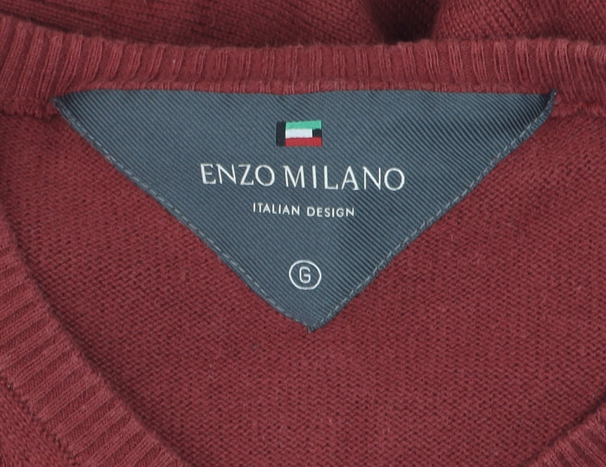 Enzo Milano Men's Red V-Neck Cotton Blend Jumper Size L
