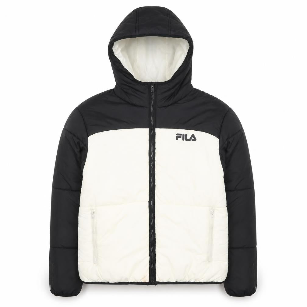 Fila Men's Black Puffer Jacket L Hooded Full Zip Winter Coat