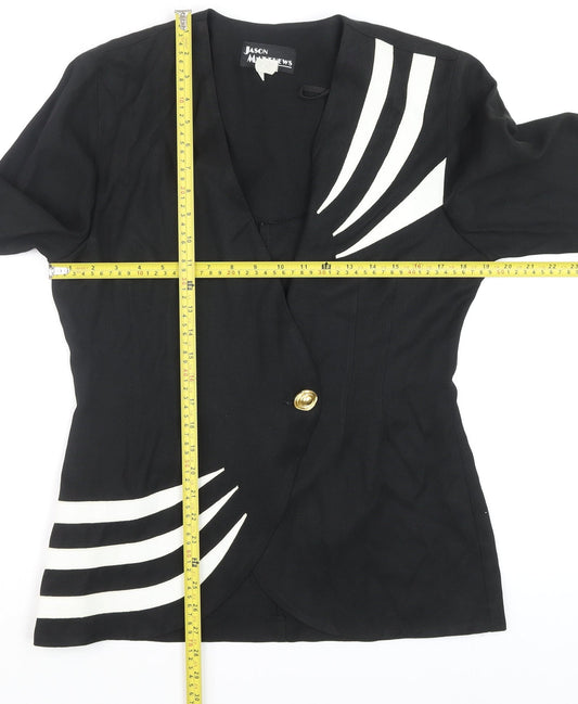 Jason Matthews Women's Black 80s Colourblock Blouse M V-Neck Rayon