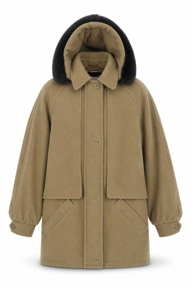 Dannimac Men's Brown Wool Overcoat M Hooded Mid-Length Winter Coat
