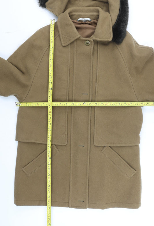 Dannimac Men's Brown Wool Overcoat M Hooded Mid-Length Winter Coat