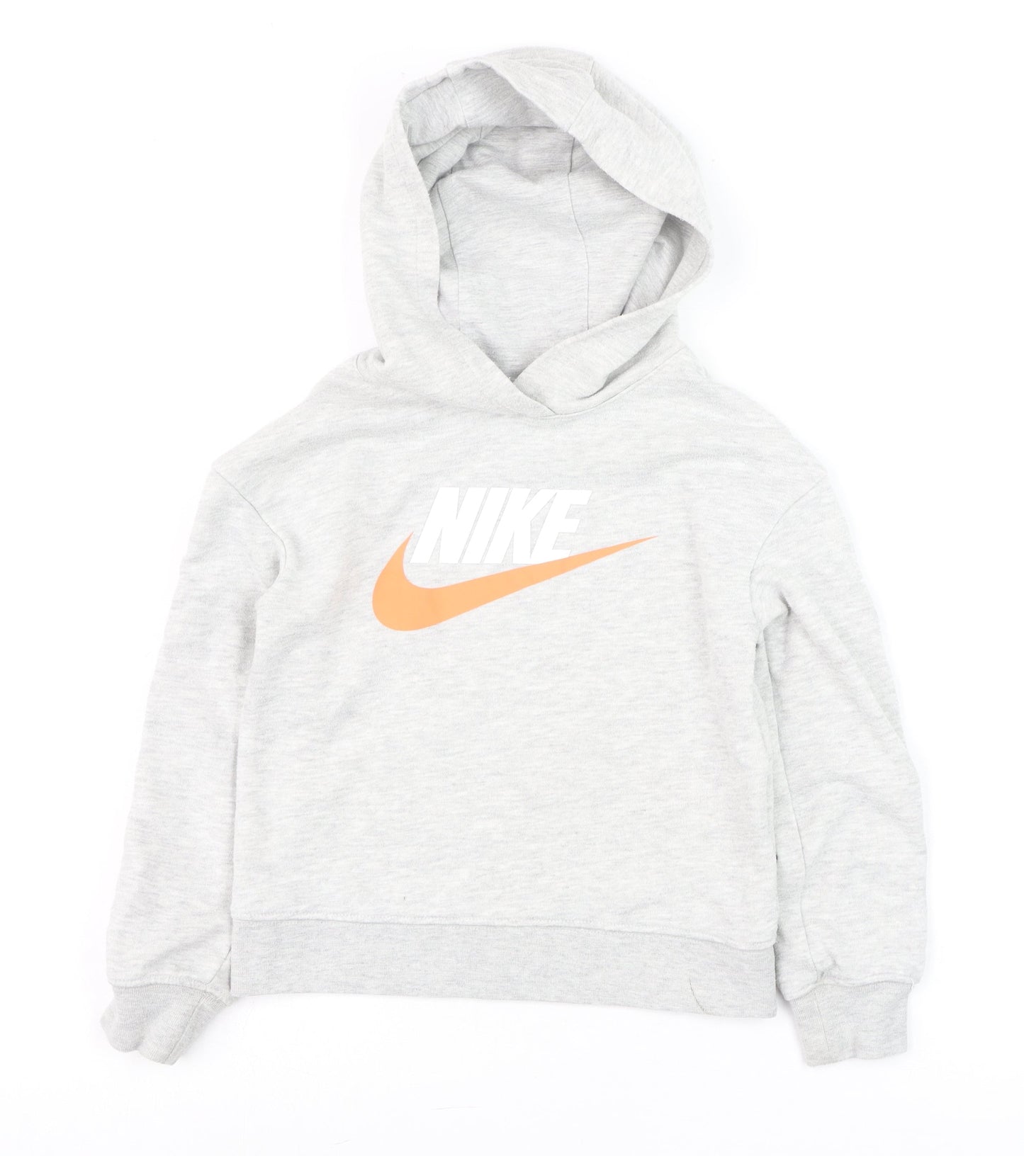 Nike Boys Grey Pullover Hoodie 5-6 Years Cotton Blend Athletic Sweatshirt